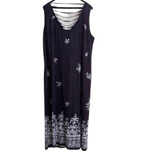 Vtg R&K‎ Sleeveless V-neck Button Front Maxi Dress Bandana Print Brown Sz 20W